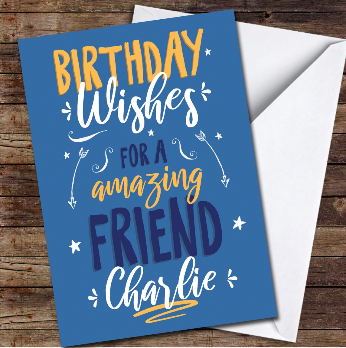 Amazing Friend Birthday Wishes Male Text Blue Orange Personalised