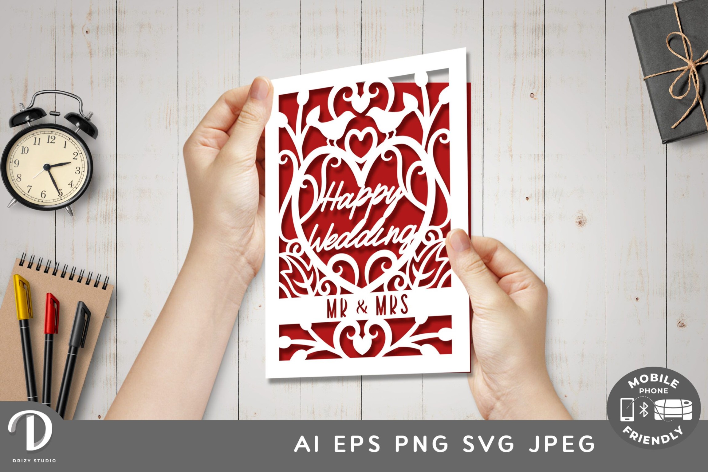 Beautiful A Cricut Wedding Card with Flourish Heart - Drizy Studio