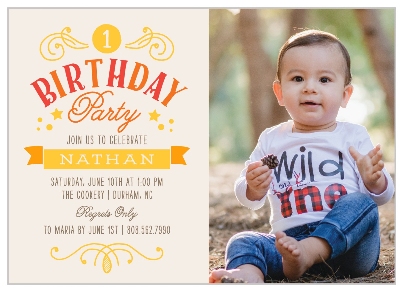 Birthday Swirls First Birthday Invitations by Basic Invite