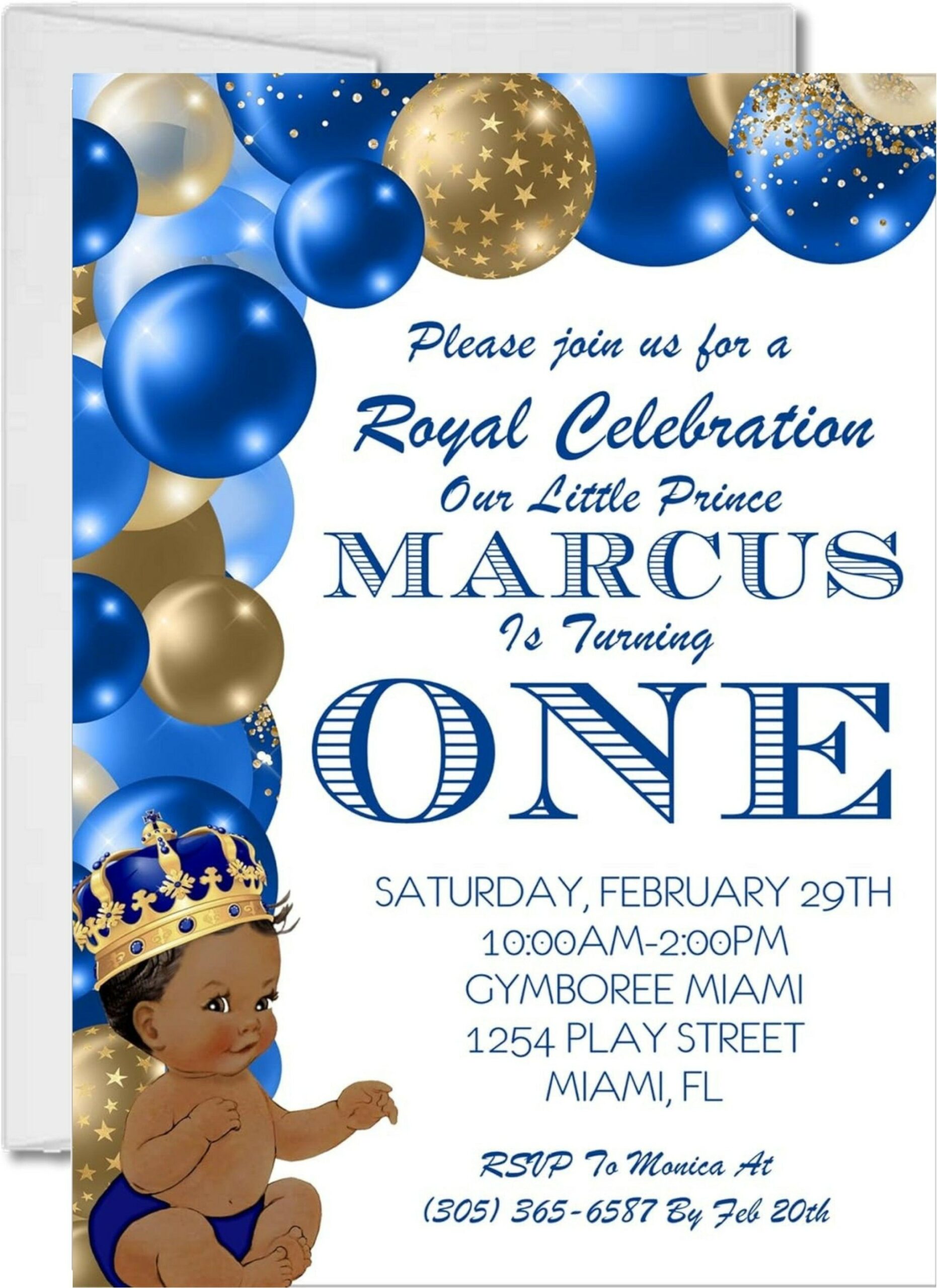 Blue And Gold Prince st Birthday Party Invitations