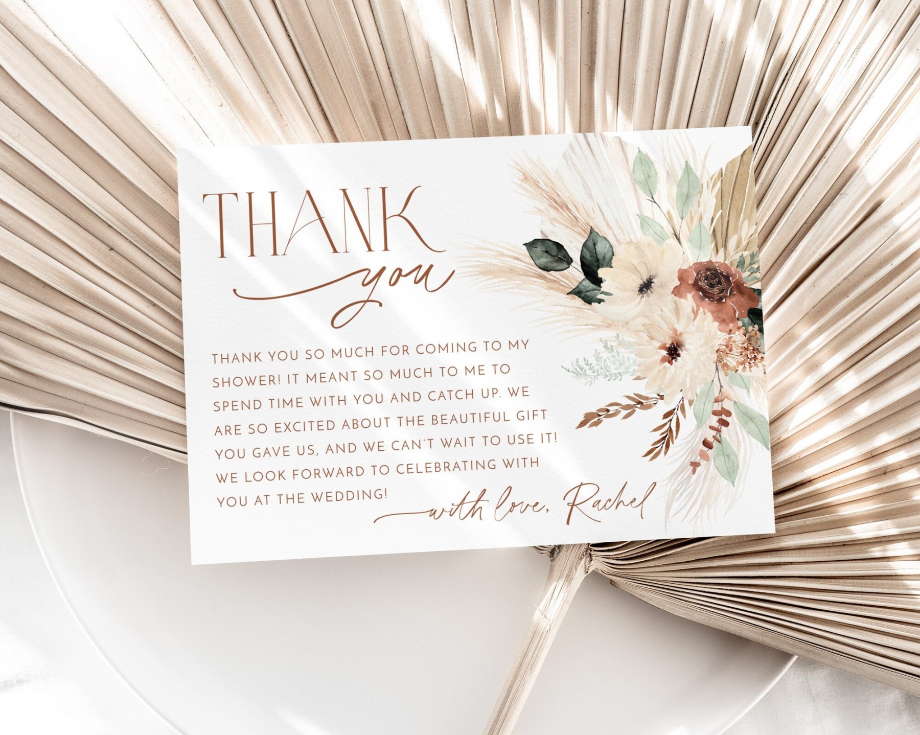 Boho Thank You Card Template, Printable Thank You Card Instant