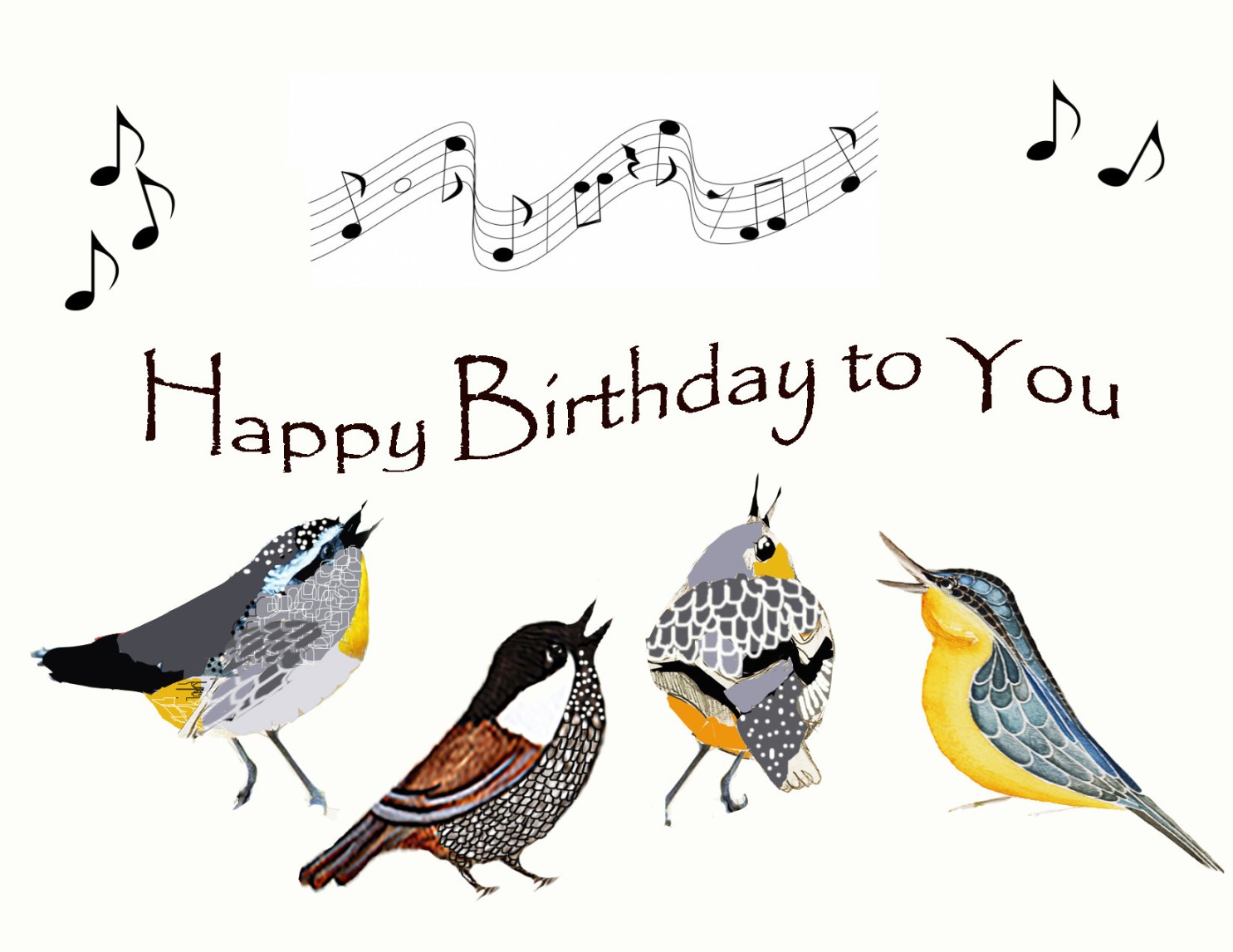 Box of Little Birds Singing Birthday Greeting Cards~SONGBIRDS Happy  Birthday to you~Musical Notes~Fantasy Birds