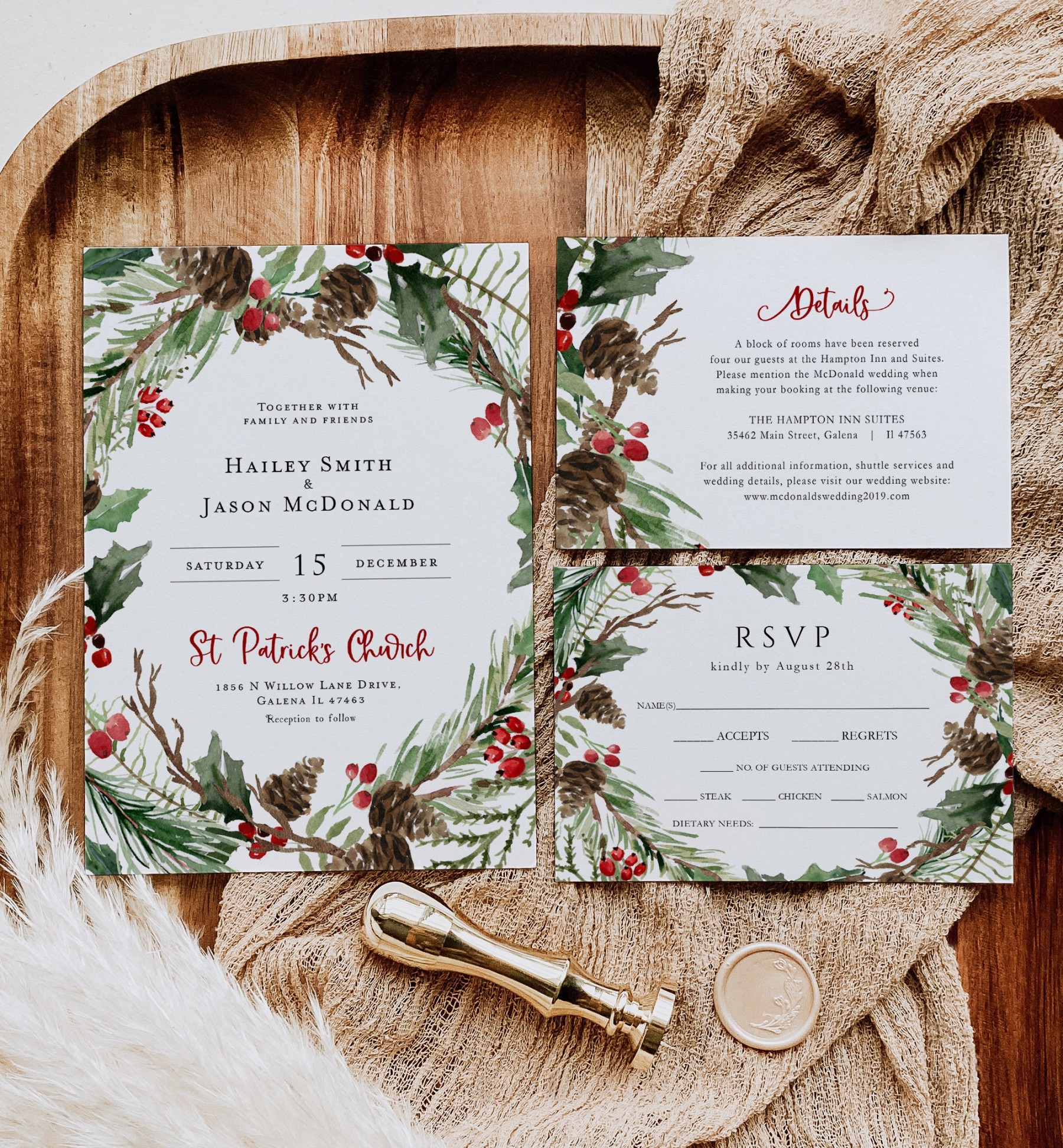 Christmas Wedding Invitation Template, Wedding Invitation, Holiday