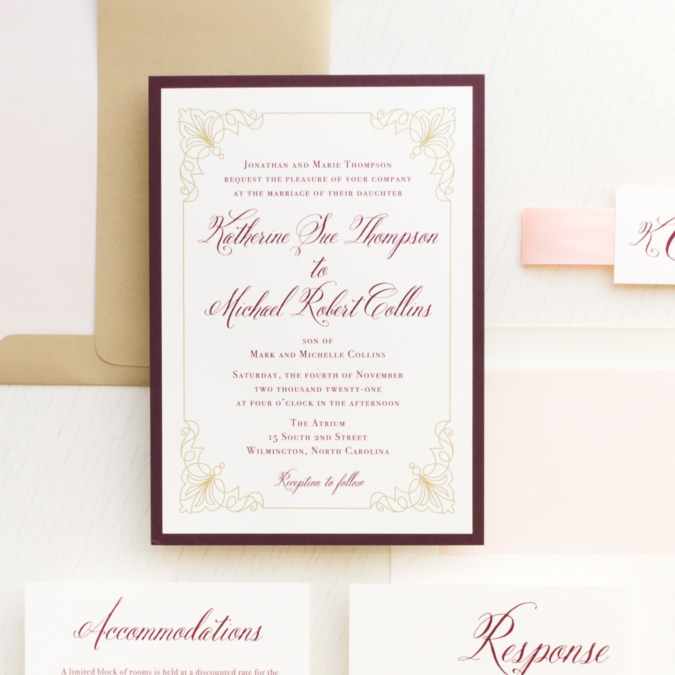 Classic Burgundy & Gold Wedding Invitations Beacon Lane