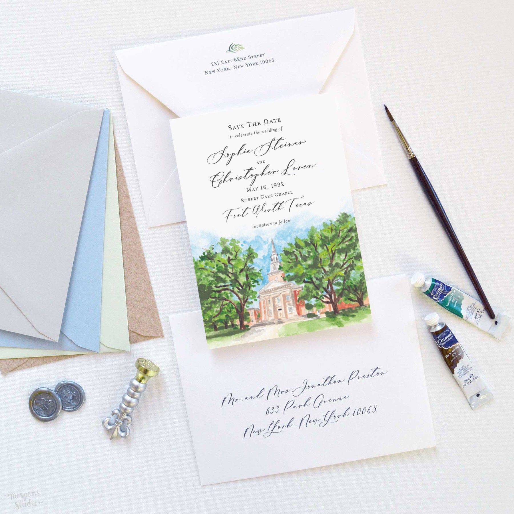 Custom Watercolor Wedding Invitations for Katherine