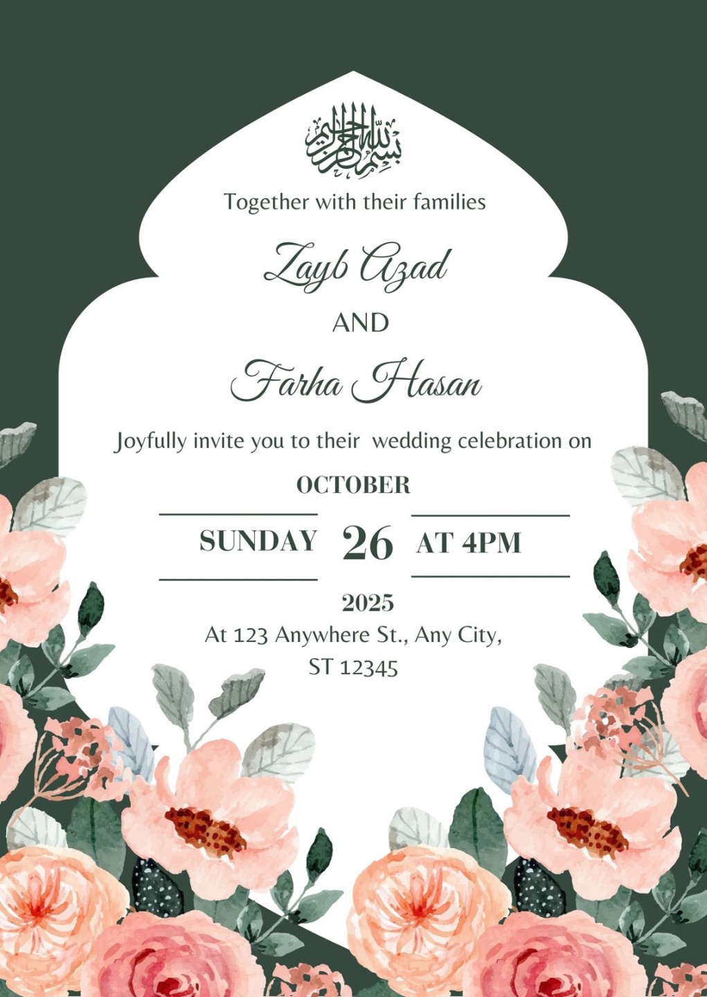 Customize + Muslim Wedding Invitations Templates Online - Canva