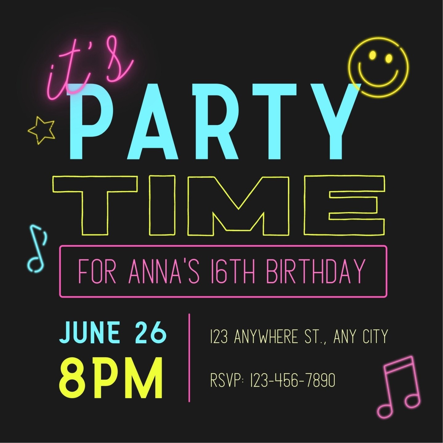 Customize + Neon Party Invitations Templates Online - Canva