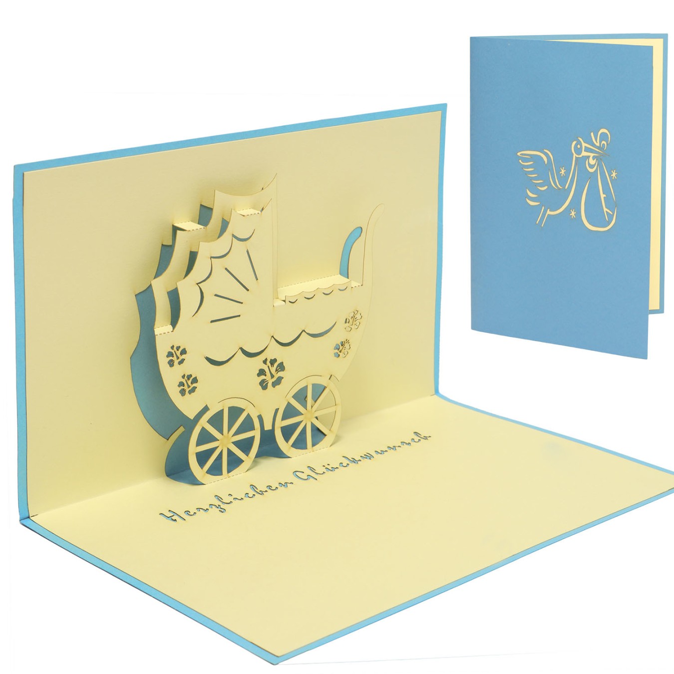 D pop up card stork and baby buggy (boy) - LIN - Pop Up D Cards