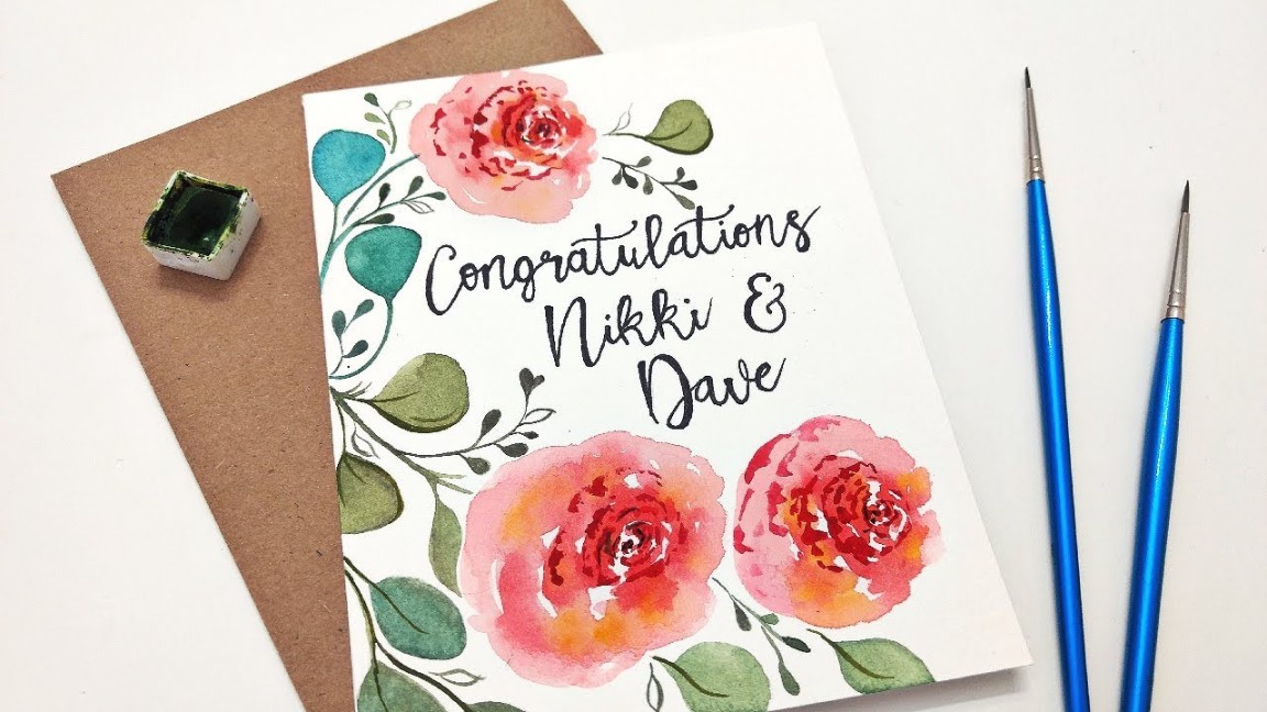 DIY Easy wedding card ideas  » How to paint a floral wedding card for  beginners WATERCOLOR