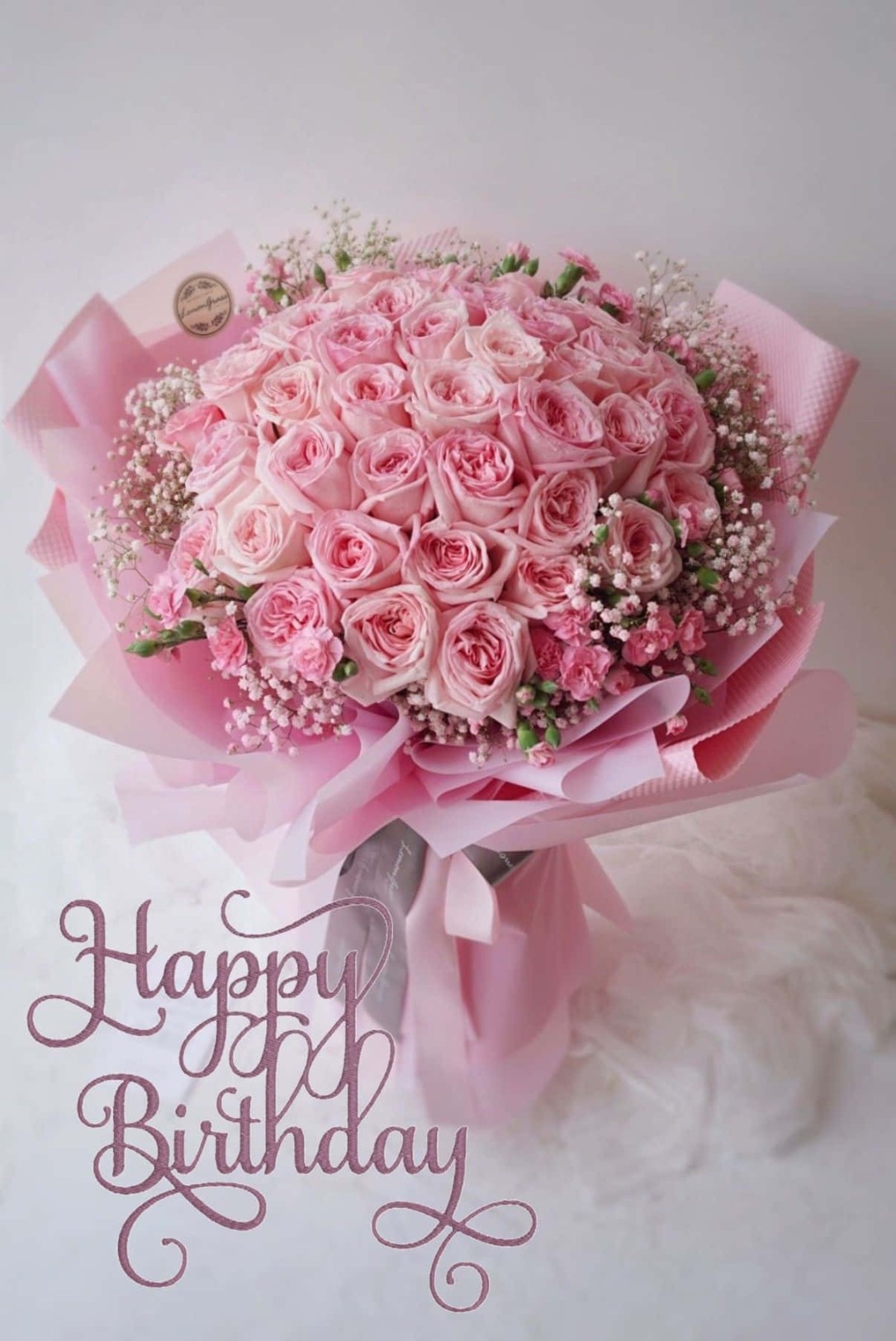 Download Birthday Message With Pink Flower Picture Wallpapers