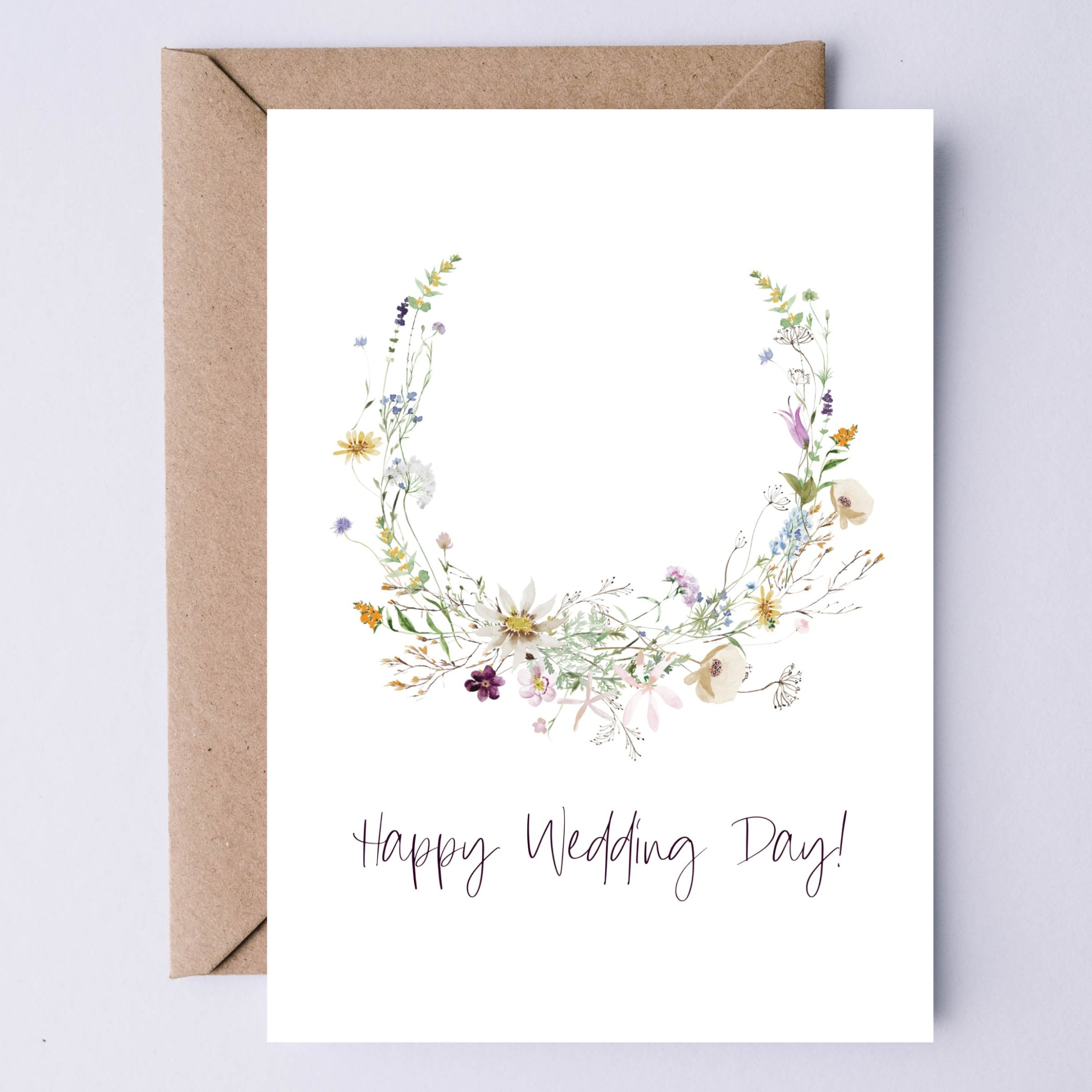 Druckbare Hochzeitskarte Happy Wedding Day Wildblumen Kunstwerk