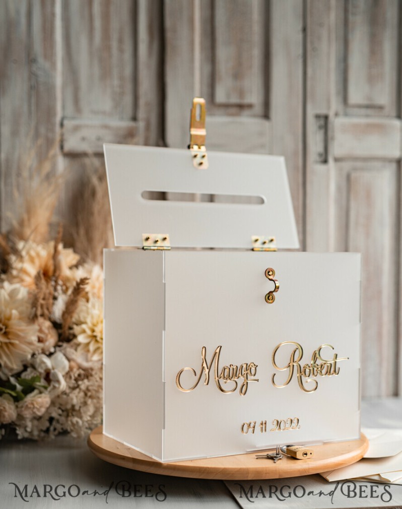 Elegant Frozen wedding Set acrylic card box with Lock and sign