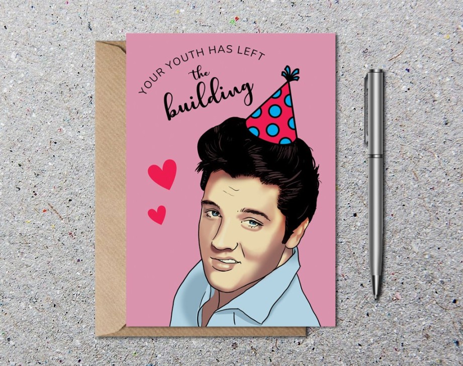 Elvis Birthday Card, Funny Blank Greetings Card With Envelope, Eco Friendly, Funny Birthday Card Gift, Your Youth Has Left The Building