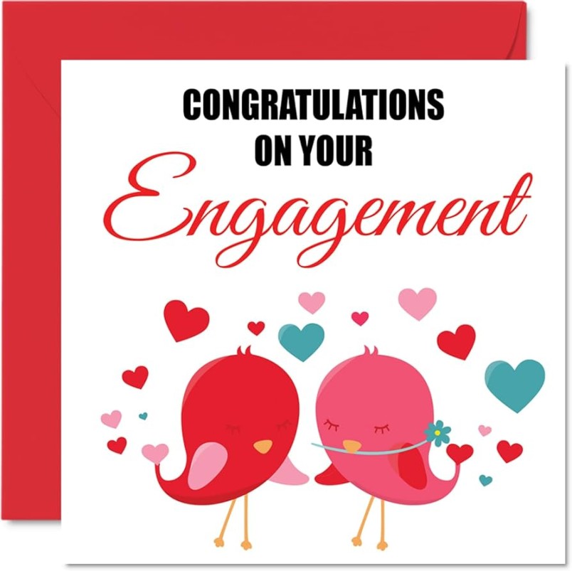 Engagement Cards for Couples - Love Birds - Congratulations Happy Engagement Gifts, Well Done Card Congrats, mm x mm Wedding Greeting Cards for