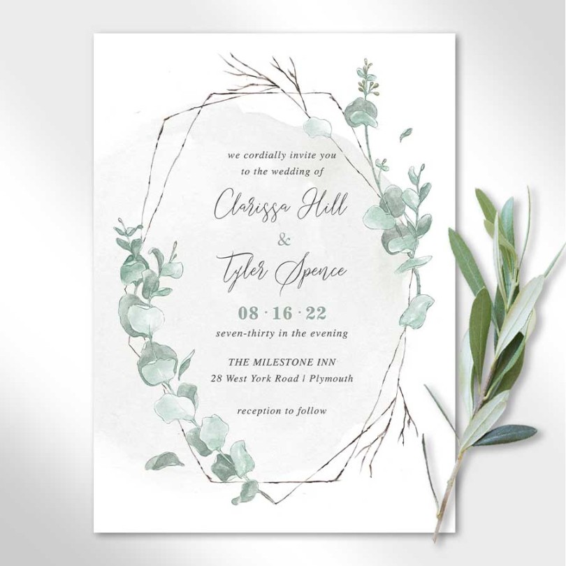 Eucalyptus Wedding Invitations Suite Simple Modern Sprigs with Frame