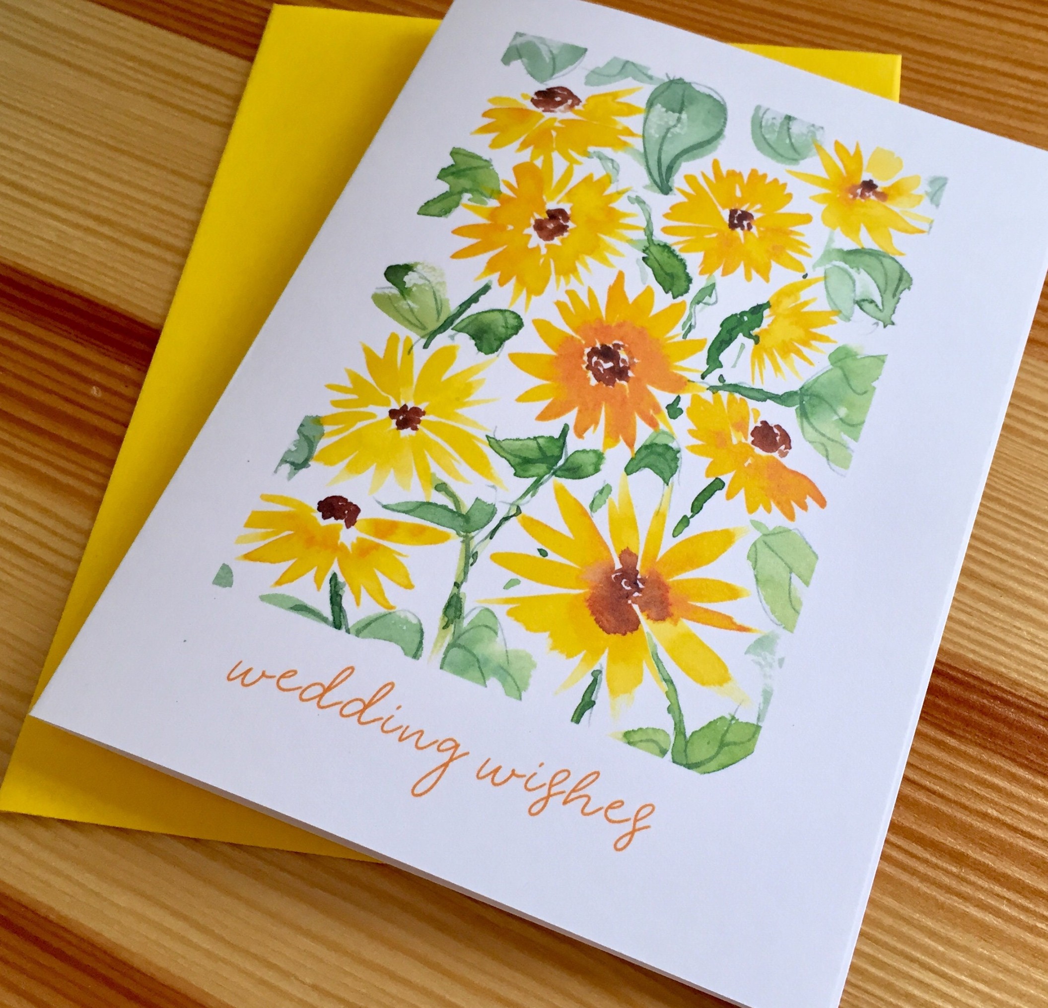 Floral Watercolor Wedding Wishes Card - Watercolor Sunflowers Wedding  Wishes Card - Yellow Flowers Wedding Card