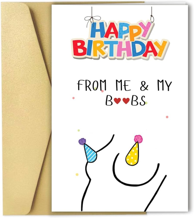 Funny Birthday Card for Men, Dirty Adult Friend Happy Birthday Gifts for  Boyfriend Husband, Cheeky Boob Greeting Card for Him Her Couples Birthday