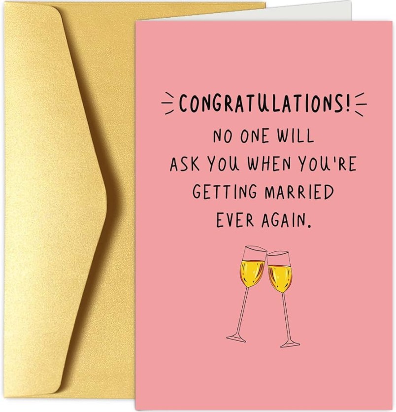 Funny Wedding Card, Congratulations Card, Engagement Card, Bridal Shower, Hen Party, No one will ask you if you marry again and again