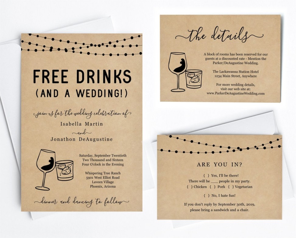 Funny Wedding Invitation Template, Free Drinks Fun Printable Set