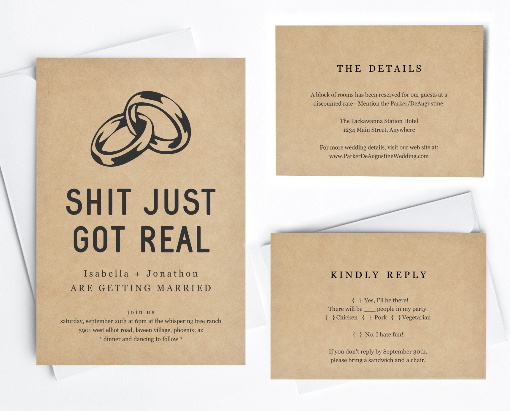 Funny Wedding Invitation Template, Shit Just Got Real Printable