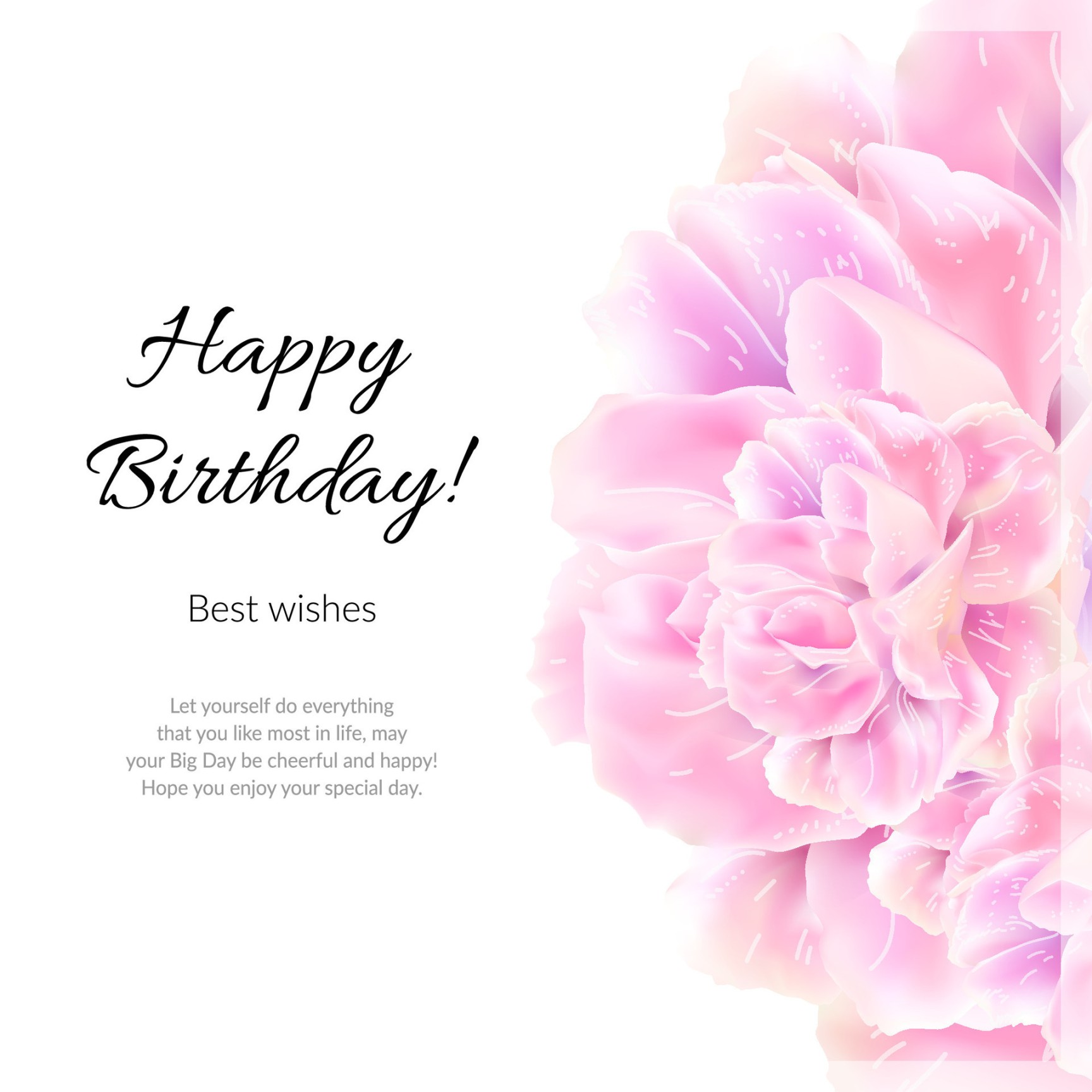 Happy Birthday greeting card with pink flowers