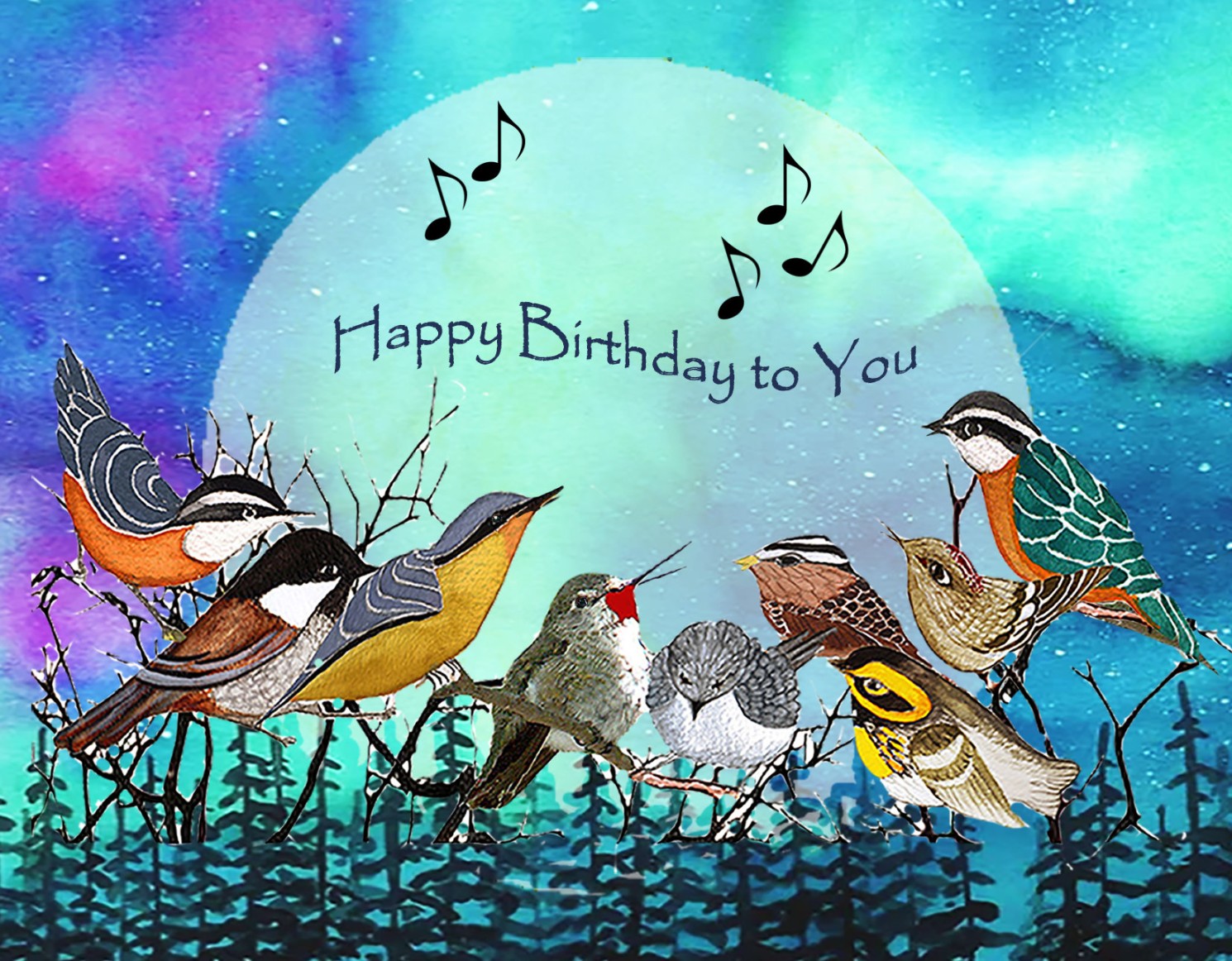 Happy Birthday Singing Birds, Custom Card With Little Birds