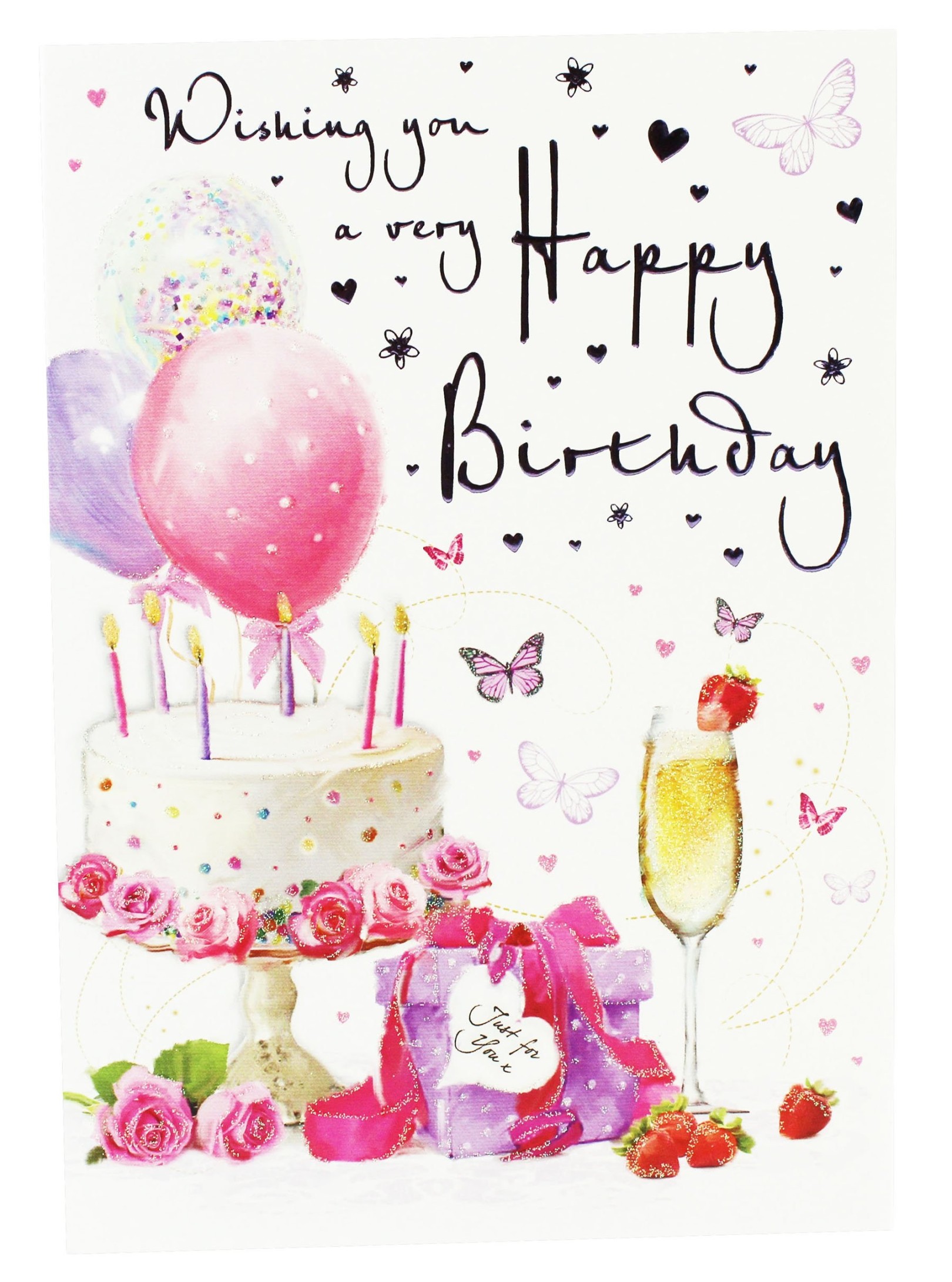 Happy Birthday Wishes Greeting Card Verse Ladies Girls Friend Her Glitter  Pink