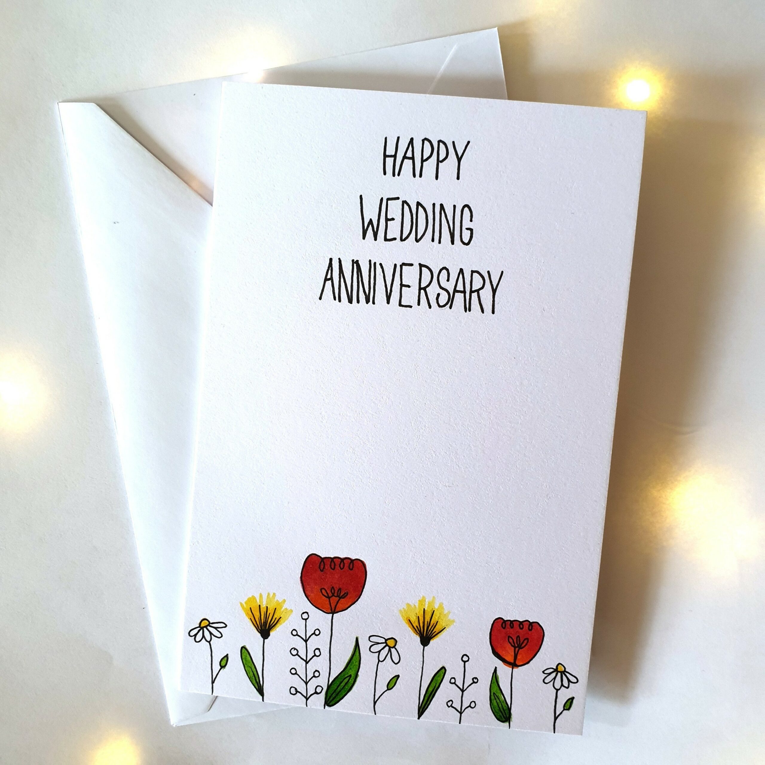 Happy Wedding Anniversary Card Handmade Watercolour Flowers