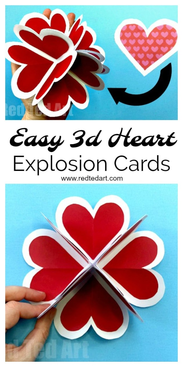 Heart Pop Up Valentine Card - Red Ted Art - Easy Kids Crafts