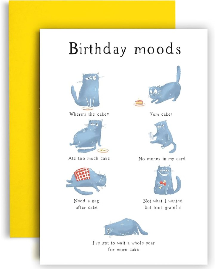 Huxters Funny Birthday Card - A Cat Birthday Card with Included Envelope -  Unique Hand Illustrated Design - Ultra Thick Recycled Paper - Ideal Mum