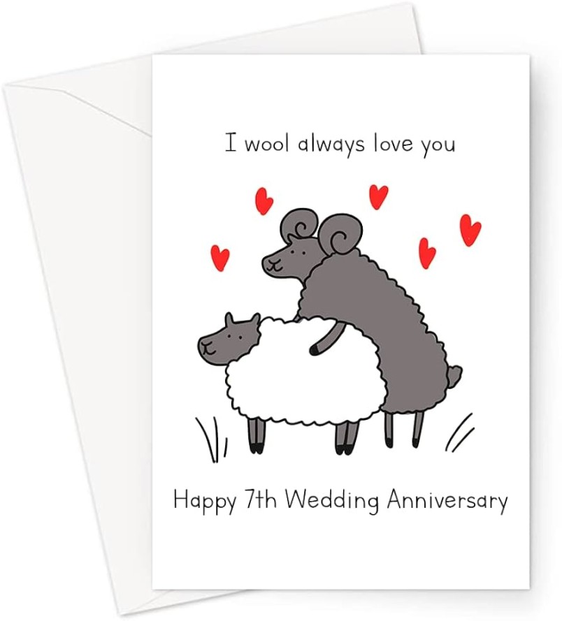 I Wool Always Love You Happy th Wedding Anniversary Greeting Card Wool Year Funny Wedding Anniversary Card, Seventh Anniversary Card For Husband