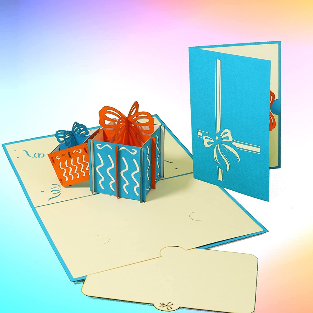 LIN Pop Up Card - Gift Box Pop Up Card - Pop Up D Cards, Folding