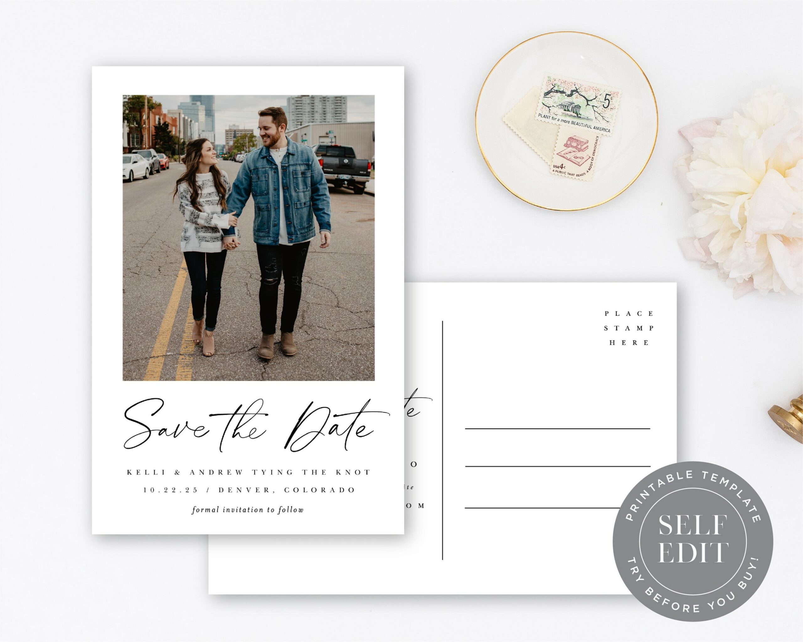 Minimalist Save the Date Postcard Template, Photo Postcard Save