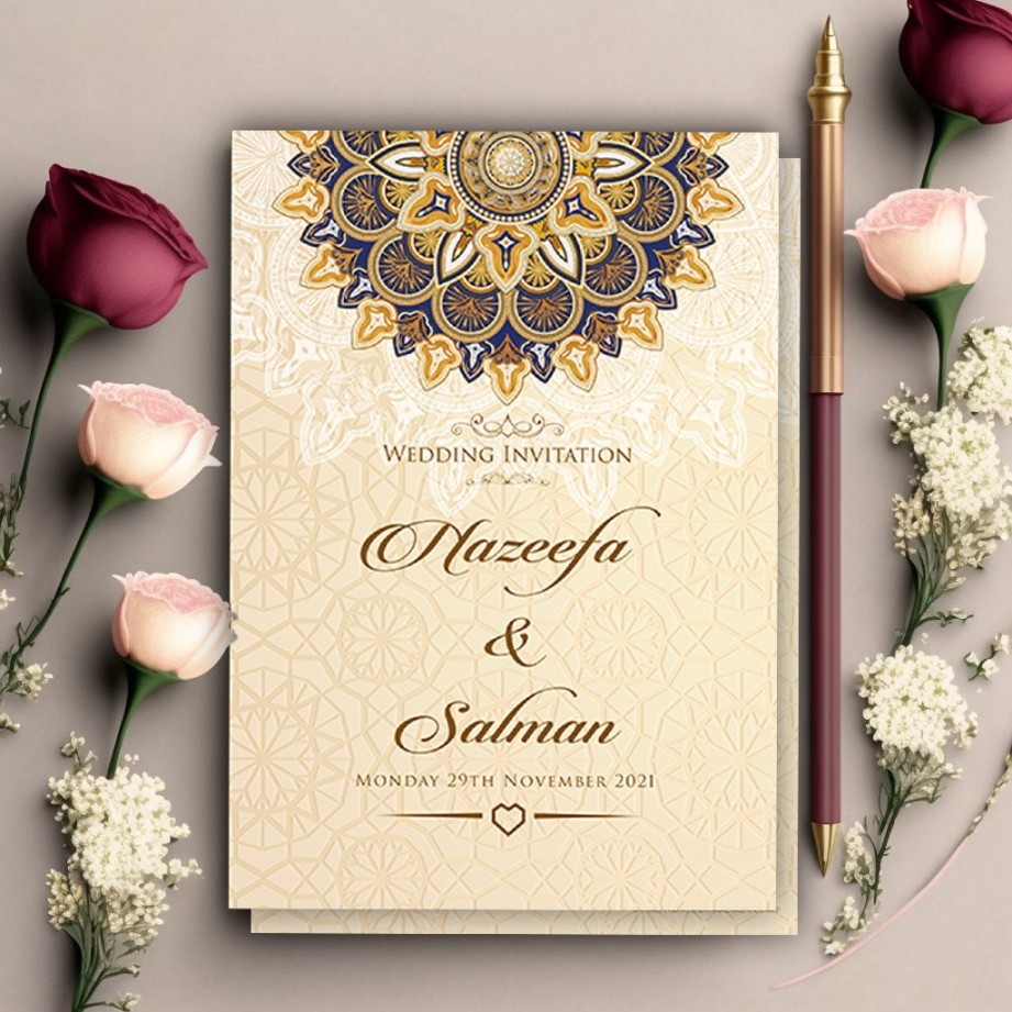 Muslim Wedding Cards Islamic Wedding Invitations Cream With Brown and Beige Pattern Invites