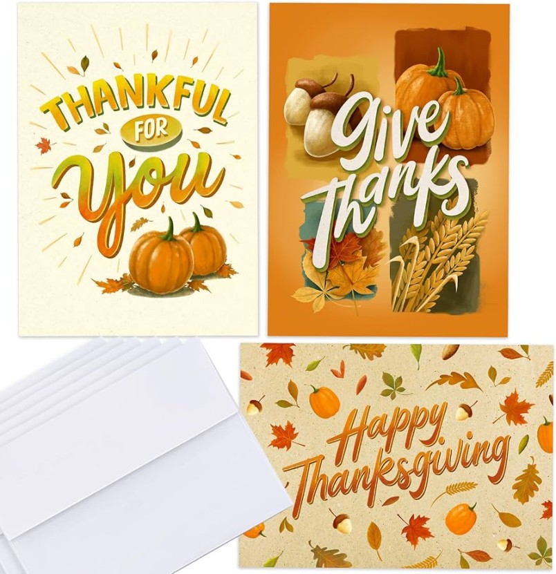 Happy Thanksgiving Karten – Bulk Dankbarkeit Grußkarten-Set für den Herbst – Give Thanks, I am Grateful und Thankful Notecards für Business,