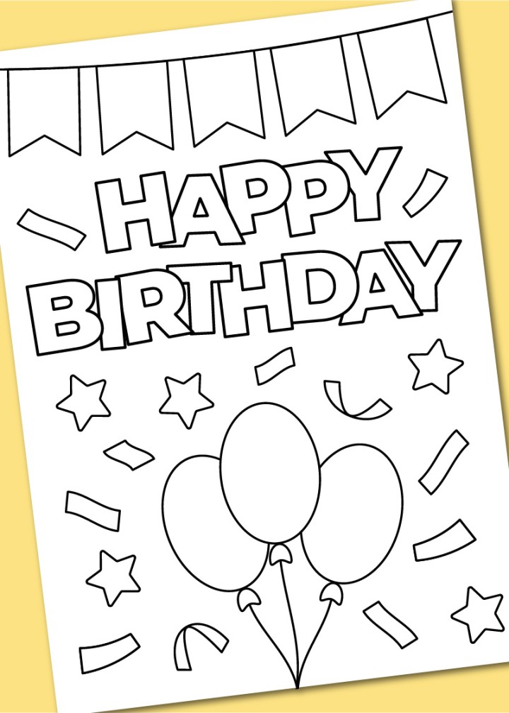 Printable Happy Birthday coloring card - Chevron Lemon