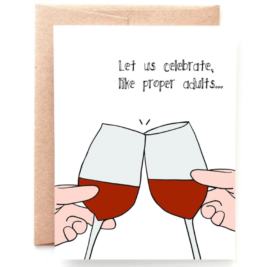 Proper Adults, Sarcastic Birthday Card for the Wine Lover – Yellow