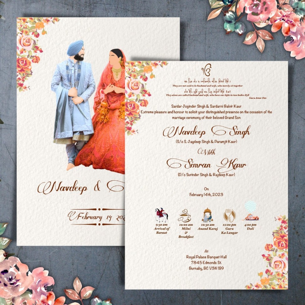 Sikh Hochzeitskarte, Anand Karaj, Punjabi Hochzeit, Hochzeitsdetails,  indische Hochzeit, Willkommensschild, Hochzeitsschild, Sangeet Zeichen,  Haldi