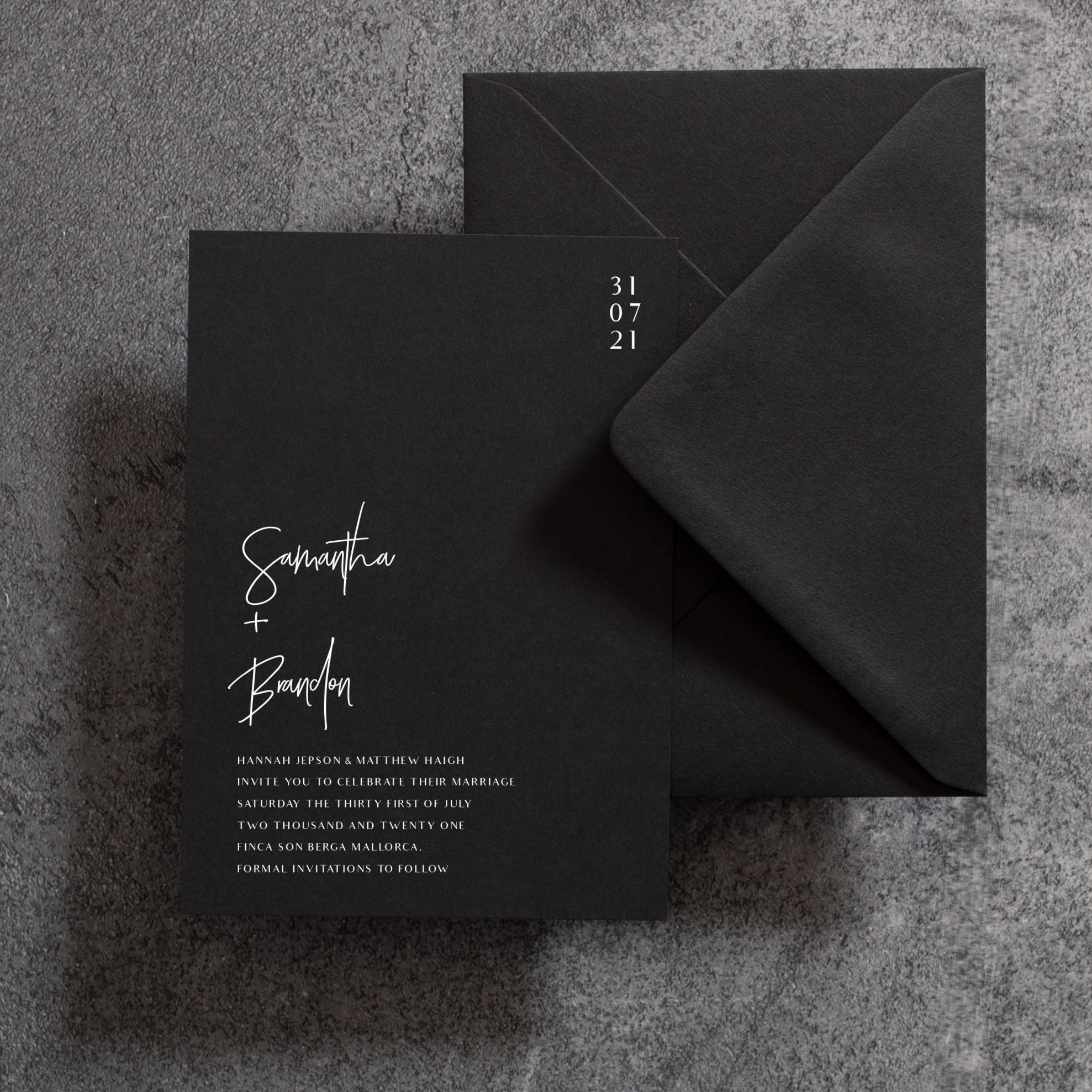 Simple Wedding Invite With Black Card, White Foil Invitation