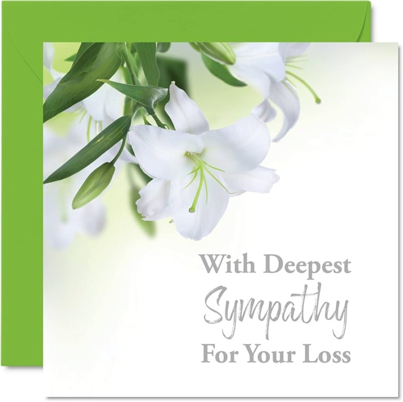 Stuff Sympathy Cards - With Deepest Sympathy Card for Her - Sorry Sympathy Cards for Adults, 15mm x 15mm Condolences Thinking of You Card, Lily