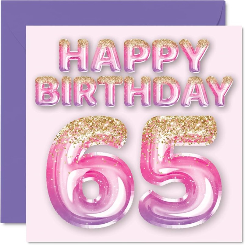 Stuff th Birthday Card for Women - Pink and Purple Glitter Balloons - Happy Cards for Year Old Wife Mum Nanny Grandma Gran Auntie 15mm x 15mm