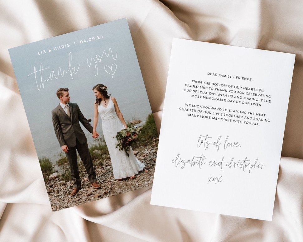 Thank You Card With Photo Insert, Printable Wedding Thank You