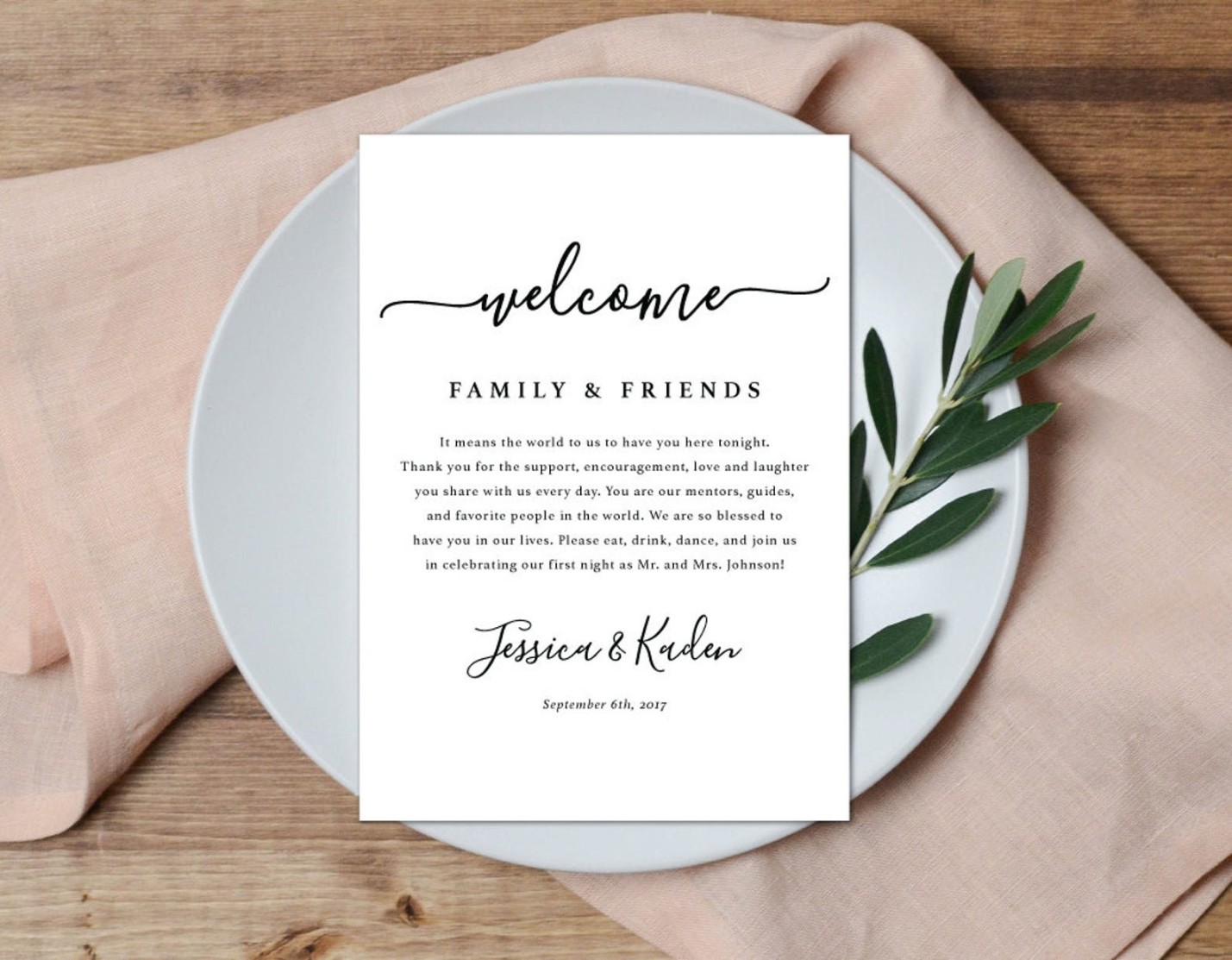 Thank You Place Setting, Wedding Thank You Card, Guest Thank You