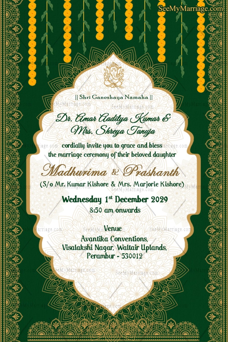 Traditional Green Theme Wedding Invitation Card Golden Ascents Floral