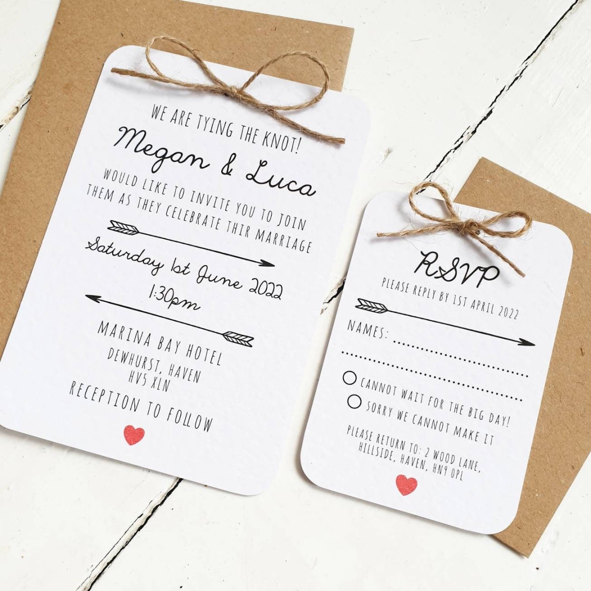 Tying the Knot Wedding Invitation Set Pretty, Simple, Heart