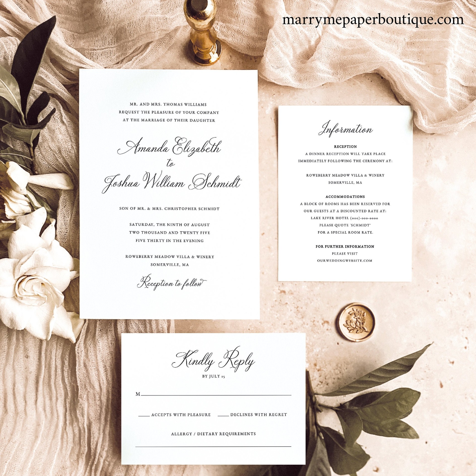 Wedding Invitation Template Set, Traditional Wedding Calligraphy