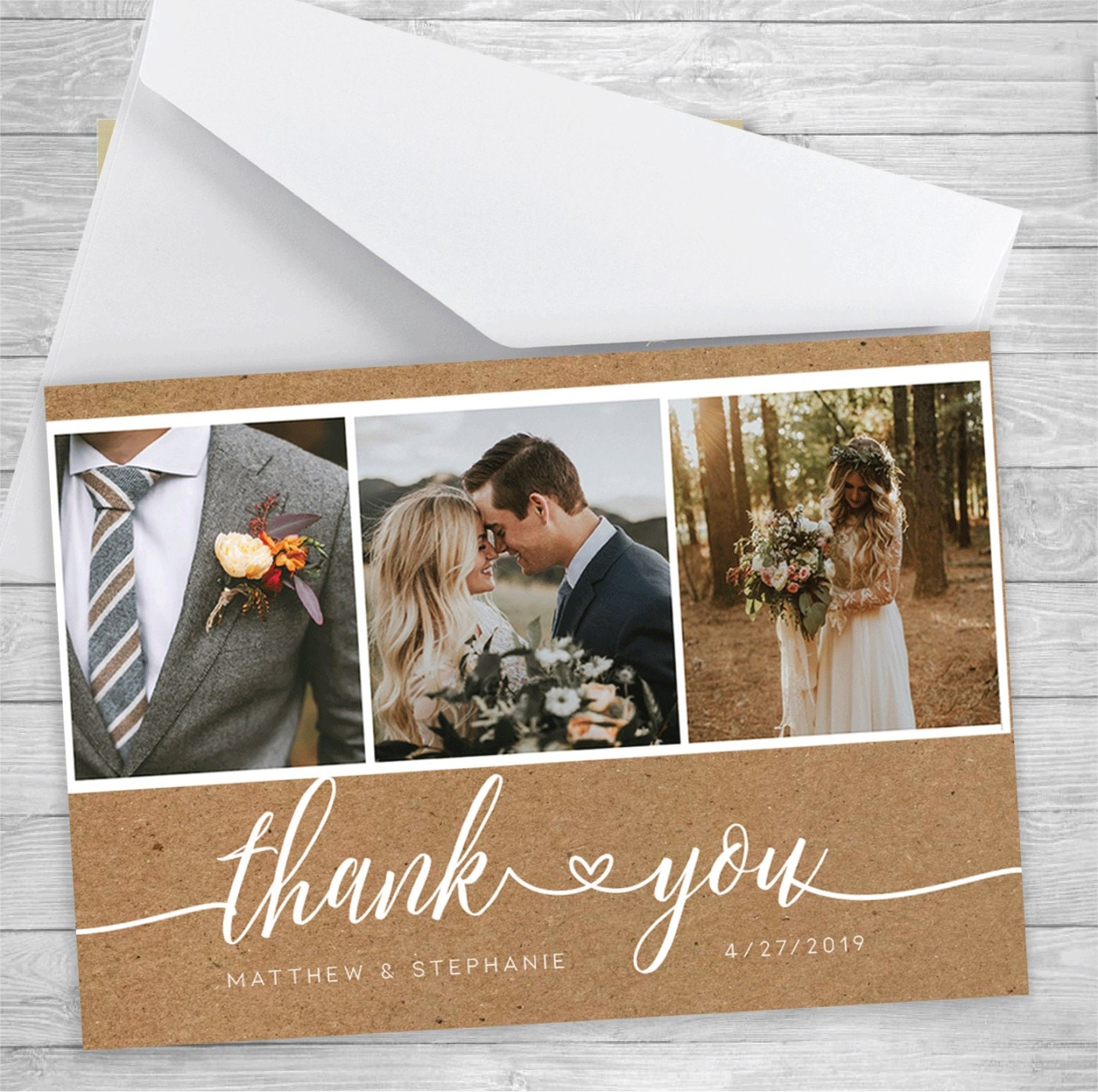 Wedding Thank You Cards with photo, rustic thank You Notes, With