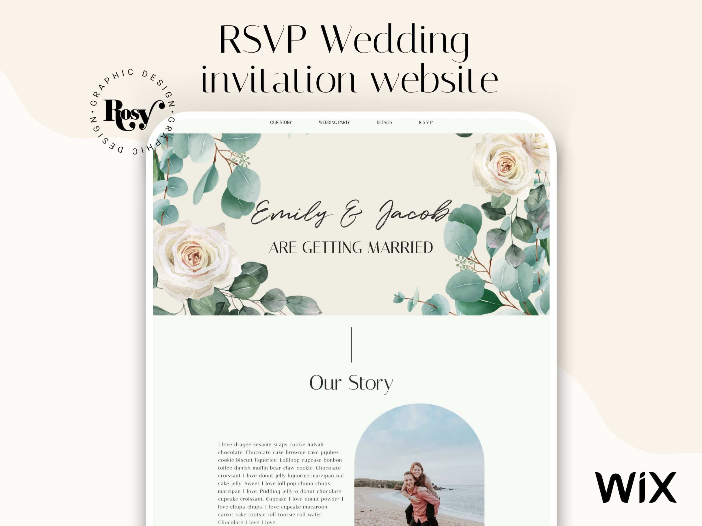 Wedding Website Invitation, Wix RSVP Wedding Template, Paperless