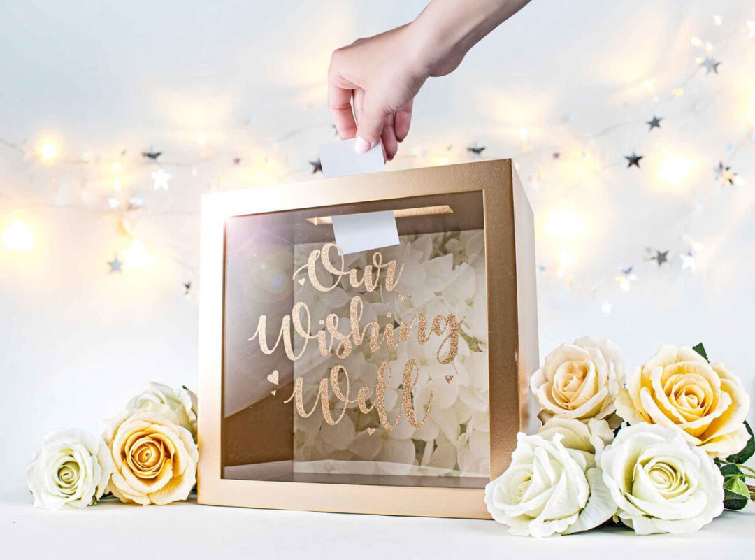 Wedding Wishing Well Box Rose Gold Decorative Wood For Money Gift