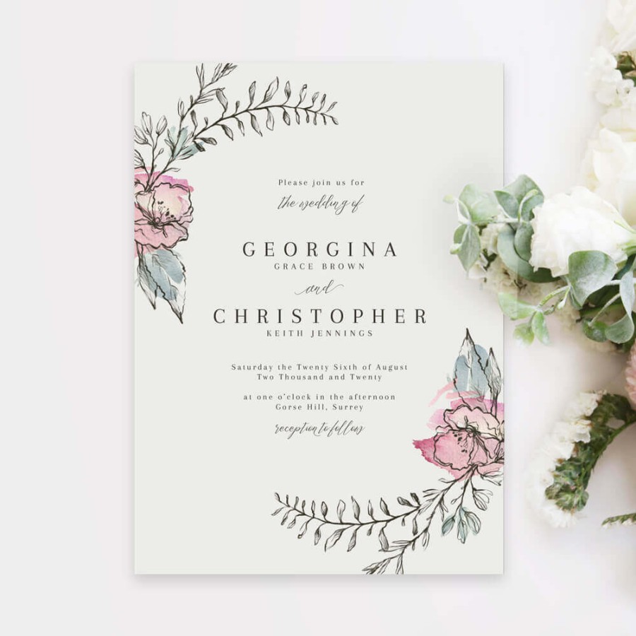 Whimsical Pink Floral Wedding Invitations - Created by Magic